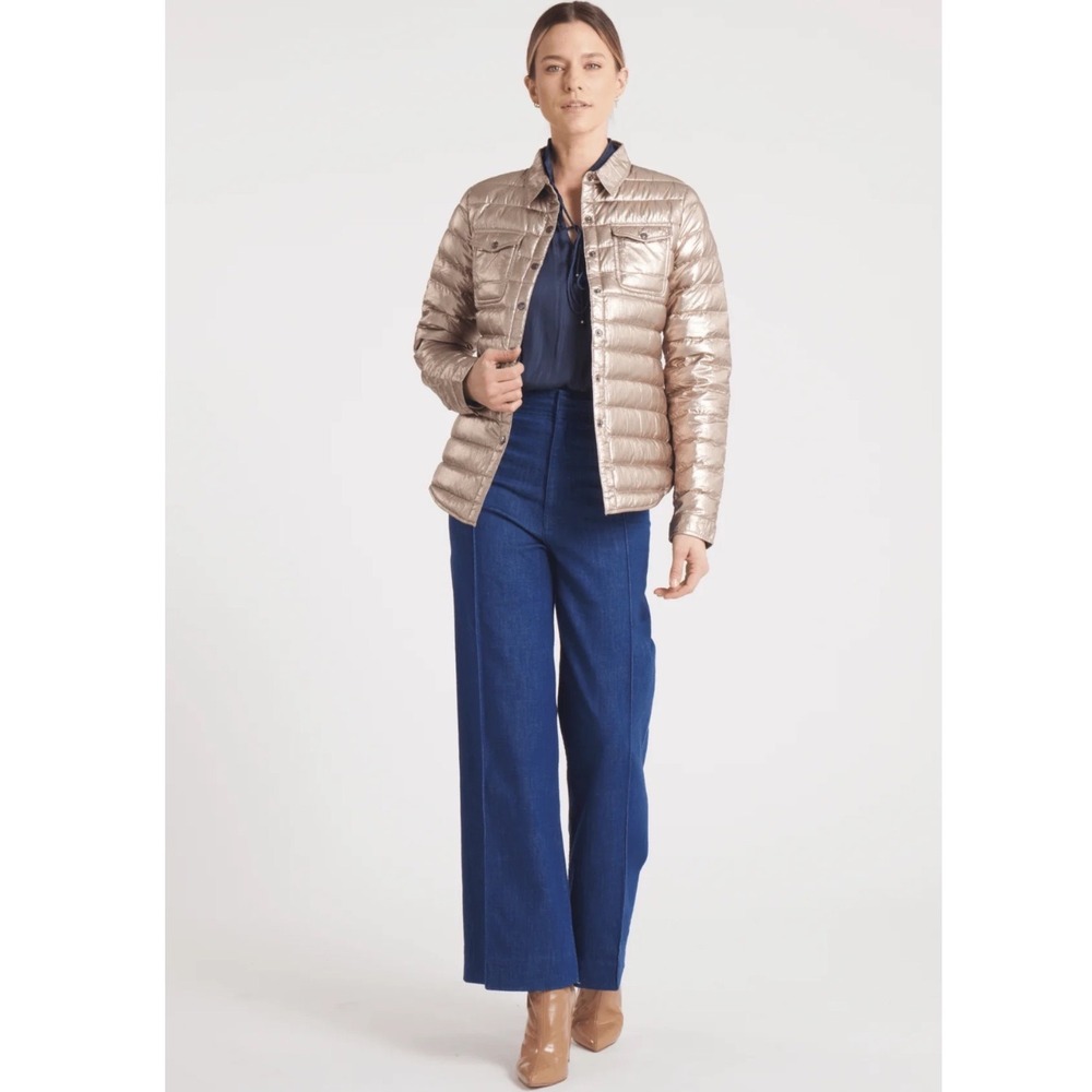 Cotes of London Harrow Royale Metallic Gold Down Puffer Shirt Jacket M NEW $258